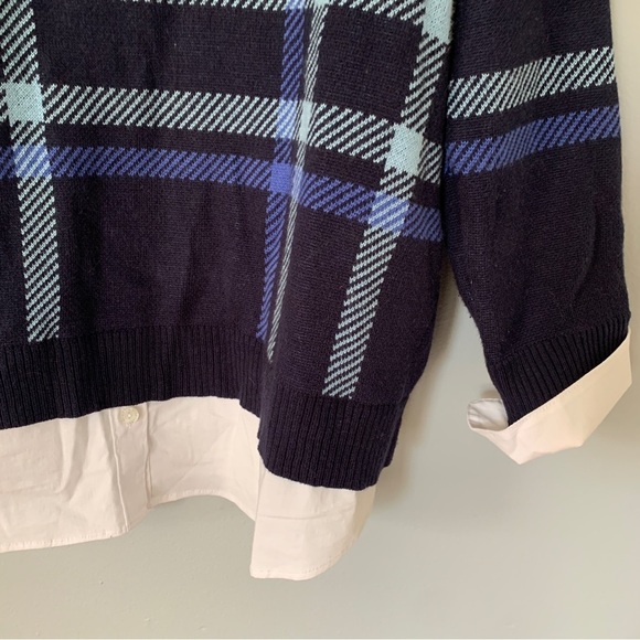 Isaac Mizrahi // Blue Plaid Mock neck sweater with shirttail hem size medium wk2 - Picture 3 of 8